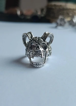 Belle bague argentée au motif de tête de diable avec cornes, neuve et sans défaut !, condition: New without tags, size: 21 mm Ø, €3.90, €4.80 includes Buyer Protection