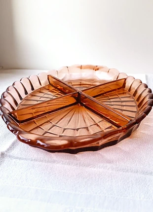 Plat de service compartimenté - en verre rosé, marca: Rose, estado: Bueno, 10,00 €, 11,20 € Protección al comprador incluida