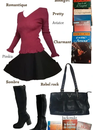 Tenue du jour look haut pull jupe patineuse longue bottes sac à main livres romans, brand: LOOK, condition: Very good, size: S / 36 / 8, €42.50, €45.33 includes Buyer Protection