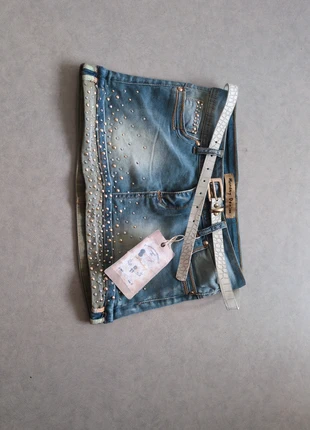 Mini jupe en jean, Original Denim MONDAY, stras dorés et argentés, marca: Monday, estado: Muy bueno, tamaño: M / 38 / 10, 3,25 €, 4,11 € Protección al comprador incluida