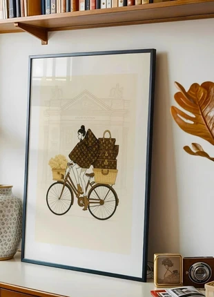 Affiche Poster – Parisienne à vélo et sacs de luxe – A3 (29,7 x 42 cm), brand: Vintage Chic, condition: Very good, €10.00, €11.20 includes Buyer Protection