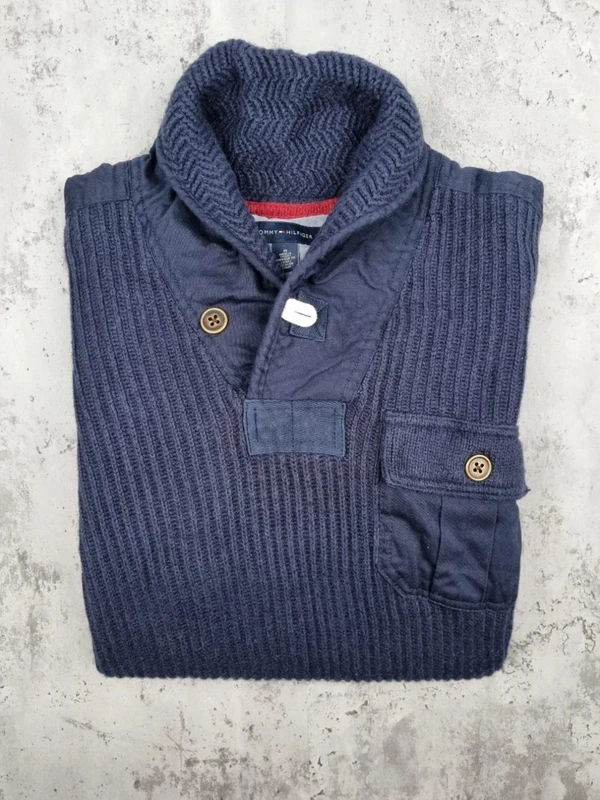 Pull col châle Tommy Hilfiger – Bleu marine – Taille M Hommes (mesures en photos) - photo numéro 2