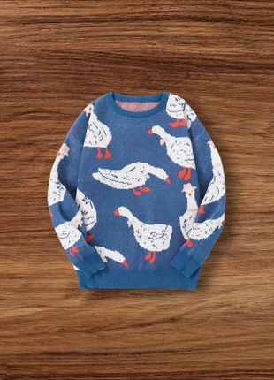 Pull Vintage Y2K Motifs Canard Bleu Taille L - Américain Old School USA 90s Streetwear, marke: Aesthetic, zustand: Sehr gut, größe: L, 44,90 €, 47,85 € inklusive Vinted-Käuferschutz