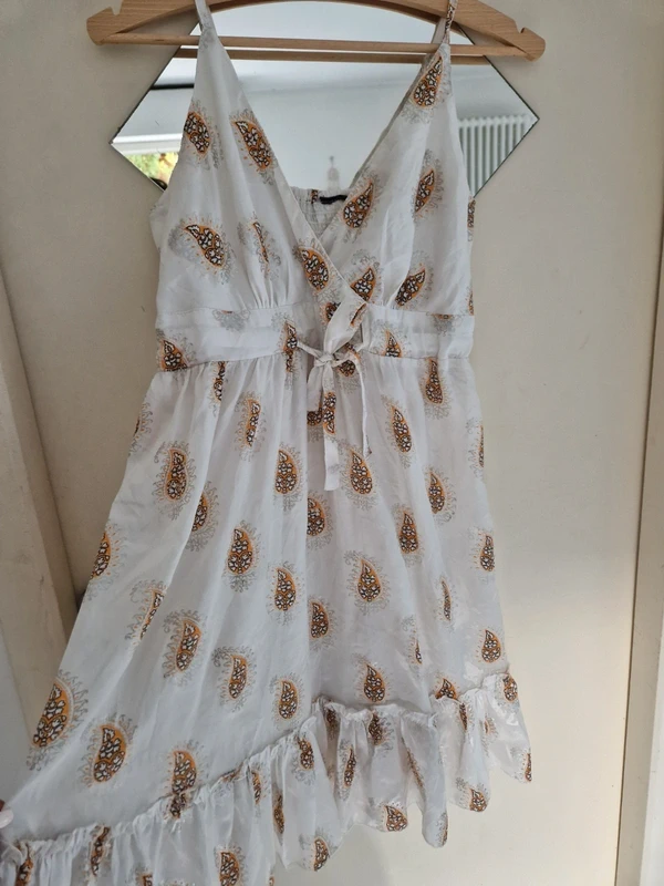 Robe été blanche fluide avec motif moutarde taille unique - photo numéro 2