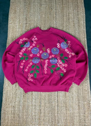 Sweat Crewneck Rose Fuchsia Motif Floral Floqué Oversize Vintage 80s Made In USA Taille XL, marca: Vintage Dressing, estado: Muito bom, tamanho: XL / 42 / 14, €25.00, €26.95 inclui Proteção do Comprador Pro