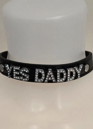 Black Faux Leather Choker Necklace With Rhinestone Lettering, condition: New without tags, £9.99, £11.19 includes Buyer Protection