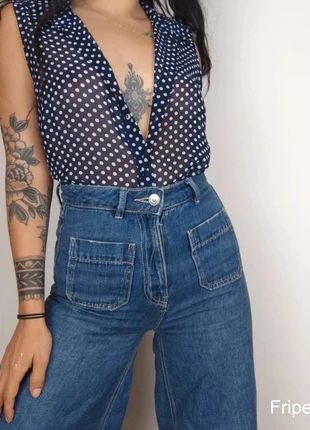 Chemise semi transparente bleu motifs pois Vintage 80s 90s taille S/M, marque: Vintage, état: Très bon état, taille: S / 36 / 8, 10,00 €, 11,20 € Protection acheteurs (Pro) incluse