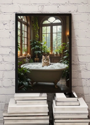 Poster A3 chat baignoire, marque: Fait Main, état: Neuf sans étiquette, 5,00 €, 5,95 € Protection acheteurs incluse