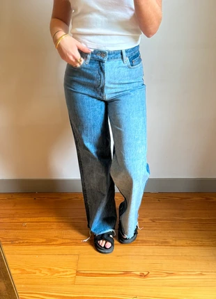 ZARA – Jean droit patchwork bicolore T36 (ourlet brut), brand: Zara, condition: Very good, size: S / 36 / 8, €13.00, €14.35 includes Buyer Protection