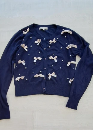 Cardigan bleu marine - Millenium - taille unique XS/S - nœuds et perles, marque: Millenium, état: Très bon état, taille: Taille unique, 3,00 €, 3,85 € Protection acheteurs incluse