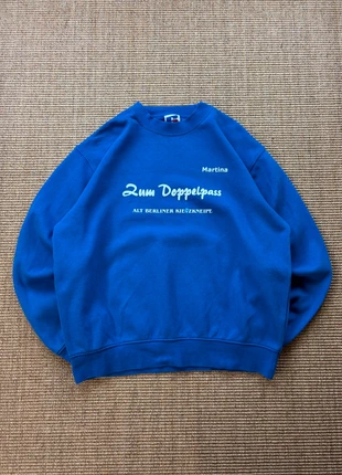 Pull Russell Athletic crewneck bleu Zum Doppelpass print vintage Germany 1990s L homme #0392, brand: Russell Athletic, condizioni: Ottime, taglia: L, €28.00, €30.10 include la Protezione acquisti Pro