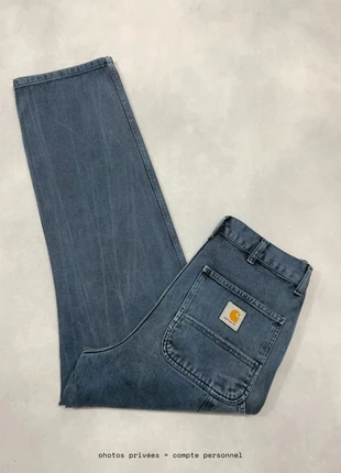 Jean Carhartt wip Bleu Single Knee Pant Large Baggy Carpenter Workwear Denim - Taille M w30 #952, merk: Carhartt, staat: Heel goed, maat: W30 | FR 40, € 49,00, € 52,15 inclusief Kopersbescherming Pro