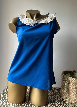 Top bleu roi à col crochet blanc – Taille S, brand: Vintage Dressing, condizioni: Nuovo con cartellino, taglia: S / IT 40 / EU 36, €9.00, €10.15 include la Protezione acquisti