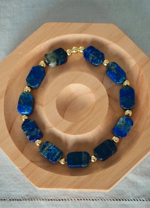 Braccialetto Rectangular Lapis Lazuli 8x12mm + golden hematite 4mm, condizioni: Nuovo senza cartellino, €11.00, €12.25 include la Protezione acquisti