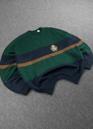 Pull Crewneck Vintage 80s Boxy Maille Marine Vert Foncé à Logo Écusson Brodé "Canard" 20% Laine (M), merk: Vintage Dressing, staat: Goed, maat: M, € 22,00, € 23,80 inclusief Kopersbescherming Pro