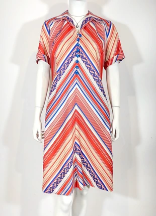 Vintage 70s Striped Dress EU44/46 - 50s, pin up, retro, mod, 60s, cololurful, graphic, marca: Vintage, estado: Muito bom, tamanho: XXL / 44 / 16, €18.00, €19.60 inclui Proteção do Comprador
