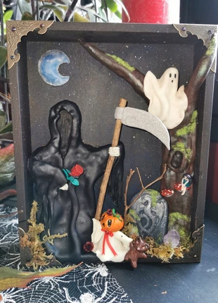 Cadre 3D faucheuse et fantômes d'halloween, marque: sans marque, état: Neuf sans étiquette, 35,00 €, 37,45 € Protection acheteurs incluse