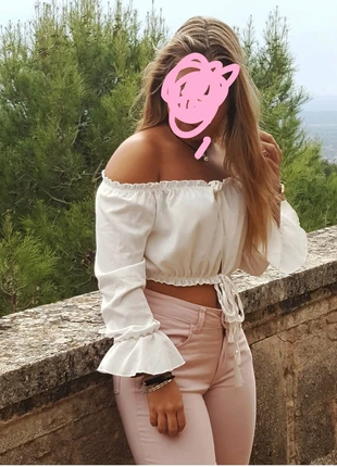 Blusa blanca con hombros descubiertos, estado: Bueno, tamaño: M / 38 / 10, 6,00 €, 7,00 € Protección al comprador incluida