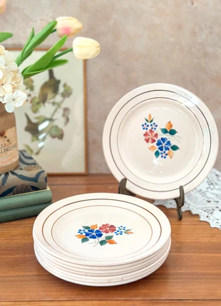Lot de 7 assiettes à dessert peintes à la main, marca: Digoin Sarreguemines, estado: Muy bueno, 25,00 €, 26,95 € Protección al comprador Pro incluida
