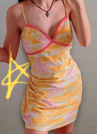 Vestido playa tirantes vintage verano | Talla L/40 retro y2k 2000 amarillo rosa estampado floral, marca: Vintage Dressing, estado: Muy bueno, tamaño: L / 40 / 12, 7,90 €, 9,00 € Protección al comprador incluida