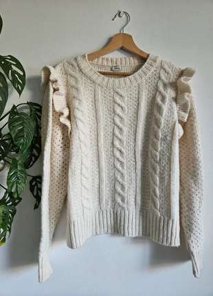 Pull maille torsadée à volants écru, marca: Pimkie, estado: Muito bom, tamanho: L / 40 / 12, €6.00, €7.00 inclui Proteção do Comprador