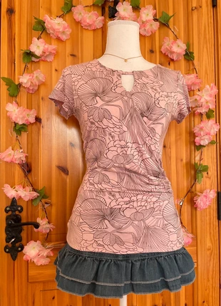 Ruched Floral Print Top | Keyhole Neckline | Stretch Fit | 460., brand: y2k, condition: Very good, size: S / 36 / 8, €16.00, €17.50 includes Buyer Protection