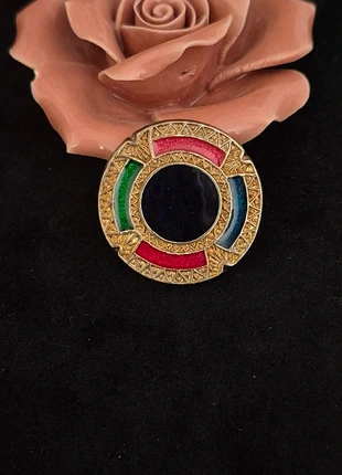 Broche fantaisie ronde 💚 désign doré noir rouge vert bleu, marque: Vintage Chic, état: Très bon état, 6,90 €, 7,95 € Protection acheteurs (Pro) incluse