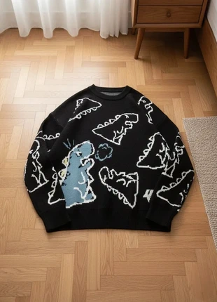 Pull Noir Tricot Dinosaure Streetwear taille M, marque: Vintage classic, état: Très bon état, taille: M, 50,00 €, 53,20 € Protection acheteurs incluse