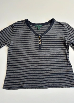 Top rayé noir et gris à col V – Lauren Ralph Lauren – Taille L, brand: Ralph Lauren, condizioni: Ottime, taglia: L / IT 44 / EU 40, €12.00, €13.30 include la Protezione acquisti Pro