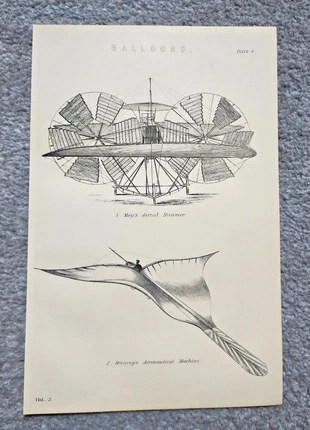 Moy's and Brearey's Aeronautical Machines - Antique Print - 1875, brand: NO LABEL, condition: Good, £5.99, £6.99 includes Buyer Protection Pro