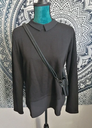 Pull fin noir avec col style chemise en crêpe et ouverture bouton / esmara / (42), marke: Esmara, zustand: Neu, mit Etikett, größe: XL / 42 / 14, 12,00 €, 13,30 € inklusive Vinted-Käuferschutz