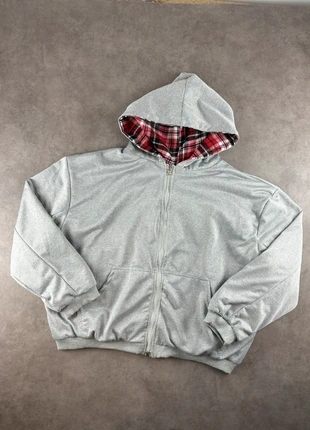 Gilet Y2K réversible gris oversize épais, zip Y2K en coton à motif carreaux rouge - Taille M, marque: Aesthetic, état: Très bon état, taille: M, 45,00 €, 47,95 € Protection acheteurs (Pro) incluse