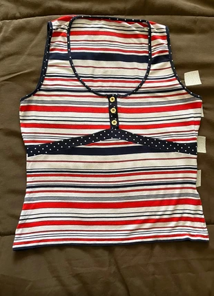 Tamanho grande senhora, Tshirt /top Marjocri, cores EUA, com botões XL, marca: Marjocri, estado: Muito bom, tamanho: XL / 42 / 14, €1.50, €2.28 inclui Proteção do Comprador