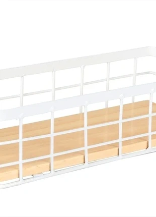 White Metal Wire Storage Basket with Wooden Base – Kitchen & Bathroom Organizer, brand: Gzsekken, condition: New without tags, £1.20, £1.96 includes Buyer Protection