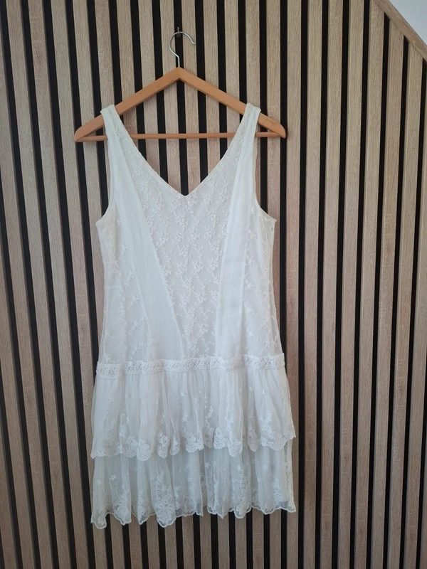 Superbe robe crème bohème à volants brodé T 40 - photo numéro 2