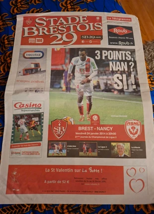 Programme match football Stade Brestois Brest-Nancy ASNL Ligue 2 24.01.2014, merk: Match, staat: Veelgebruikt, € 3,00, € 3,85 inclusief Kopersbescherming