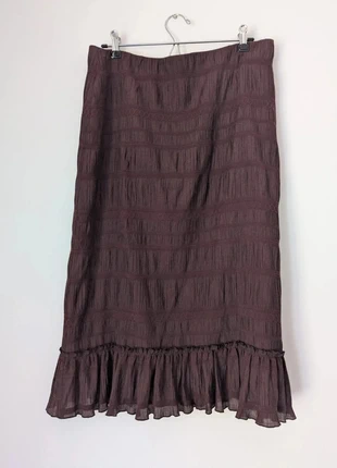 Jupe longue marron foncé à volants détail dentelle - année 2000, marque: Vintage Dressing, état: Très bon état, taille: XL / 42 / 14, 9,00 €, 10,15 € Protection acheteurs incluse