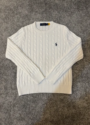 Pull Ralph Lauren blanc col rond torsadé | logo brodé bleu | Taille S | 100% coton, marke: Ralph Lauren, zustand: Sehr gut, größe: S, 50,00 €, 53,20 € inklusive Vinted-Käuferschutz