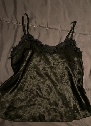 Caraco satiné noir à dentelle – effet soyeux, staat: Heel goed, maat: S / 36 / 8, € 1,00, € 1,75 inclusief Kopersbescherming