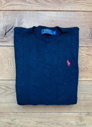 Pull torsadé / tressé Ralph Lauren col rond bleu marine logo brodé rouge 100% laine - Taille XXS, marke: Ralph Lauren, zustand: Sehr gut, größe: XXS / 32 / 4, 30,00 €, 32,20 € beinhaltet Vinted-Käuferschutz Pro