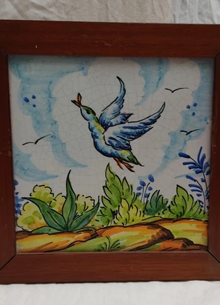 Dos azulejos enmarcados cerámica popular española motivos naturaleza, estado: Muy bueno, 30,00 €, 32,20 € Protección al comprador incluida