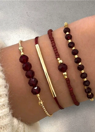 4pc Burgundy & Gold Faux Gemstone Bracelet Stack – Handmade Holiday & Party Jewellery, brand: C’est Bijoux, condition: Very good, £8.00, £9.10 includes Buyer Protection Pro