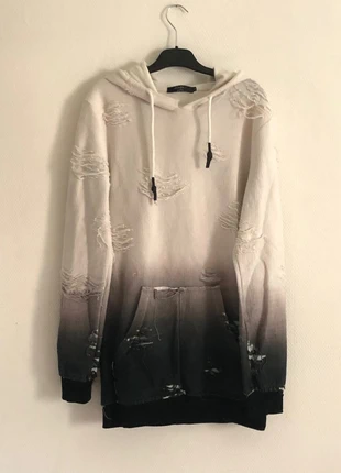 Pull a capuche JOHN H dégradé blanc et noir style destroy 70%coton - taille S, brand: John H, condizioni: Ottime, taglia: S, €6.00, €7.00 include la Protezione acquisti