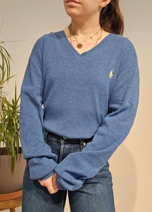 Pull léger col V en coton bleu Ralph Lauren (4021), marca: Ralph Lauren, estado: Muito bom, tamanho: L / 40 / 12, €53.00, €56.35 inclui Proteção do Comprador Pro