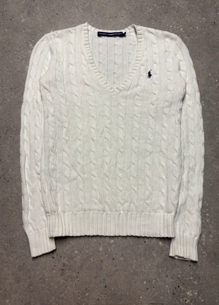 Torsadé Ralph Lauren pull col V brodé femme sweat cable knit blanc PURL5-10, marque: Ralph Lauren Sport, état: Très bon état, taille: XS / 34 / 6, 49,90 €, 53,10 € Protection acheteurs (Pro) incluse