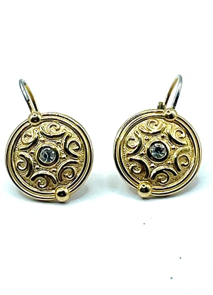 Gold tone 90’s vintage circular patterned and diamanté hook earrings, brand: Vintage Dressing, condition: Good, £10.00, £11.20 includes Buyer Protection Pro