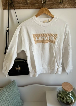 Sweat-shirt Levi's Blanc avec Logo Zébré Doré - Tendance & Décontracté - Taille XS, brand: Levi's, condition: New without tags, size: XS / 34 / 6, €30.00, €32.20 includes Buyer Protection