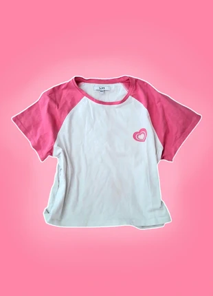 Top raglan rose et blanc avec cœur – style Y2K / baby tee – taille XXS, marca: COQUETTE, estado: Muy bueno, tamaño: XXS / 32 / 4, 5,00 €, 5,95 € Protección al comprador incluida