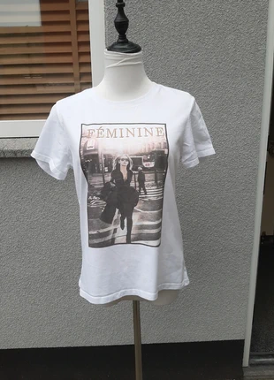 Wit T-shirt met print, marca: H&M, estado: Bom, tamanho: S / 36 / 8, €3.00, €3.85 inclui Proteção do Comprador