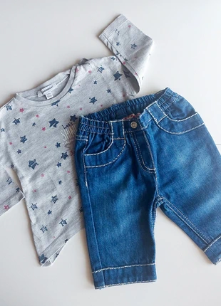 Conjunto – Calças de Ganga/jeans Mayoral e Camisola | 3-6 meses (68cm), marca: Mayoral, estado: Muito bom, tamanho: 3-6 meses / 62 cm, €6.70, €7.74 inclui Proteção do Comprador